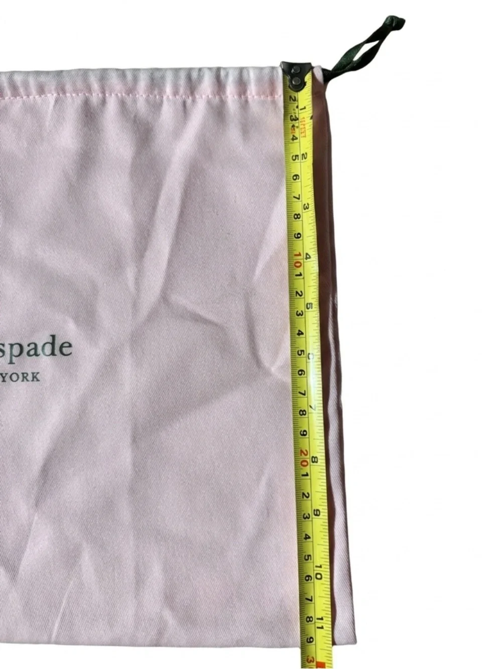 Kate Spade New York Soft Pink Drawstring Dustbag Pouch with Dark Green Ties